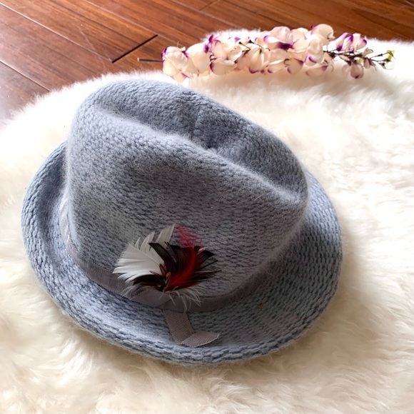 Vintage Ice-Blue Angora Knit Fedora Hat - Picture 3 of 12